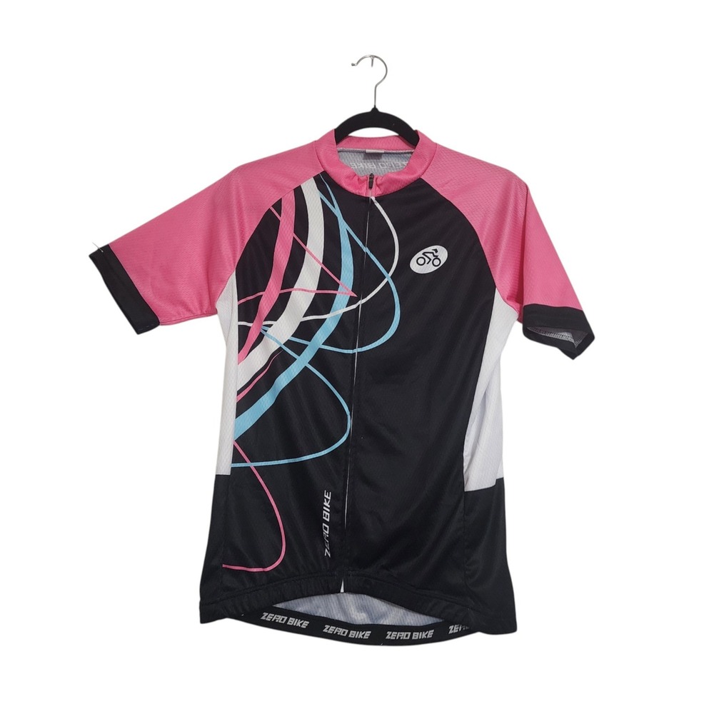 Zero Bike Womens Cycling Jersey Pink Black Short Sleeve Full Zip Pockets Size M